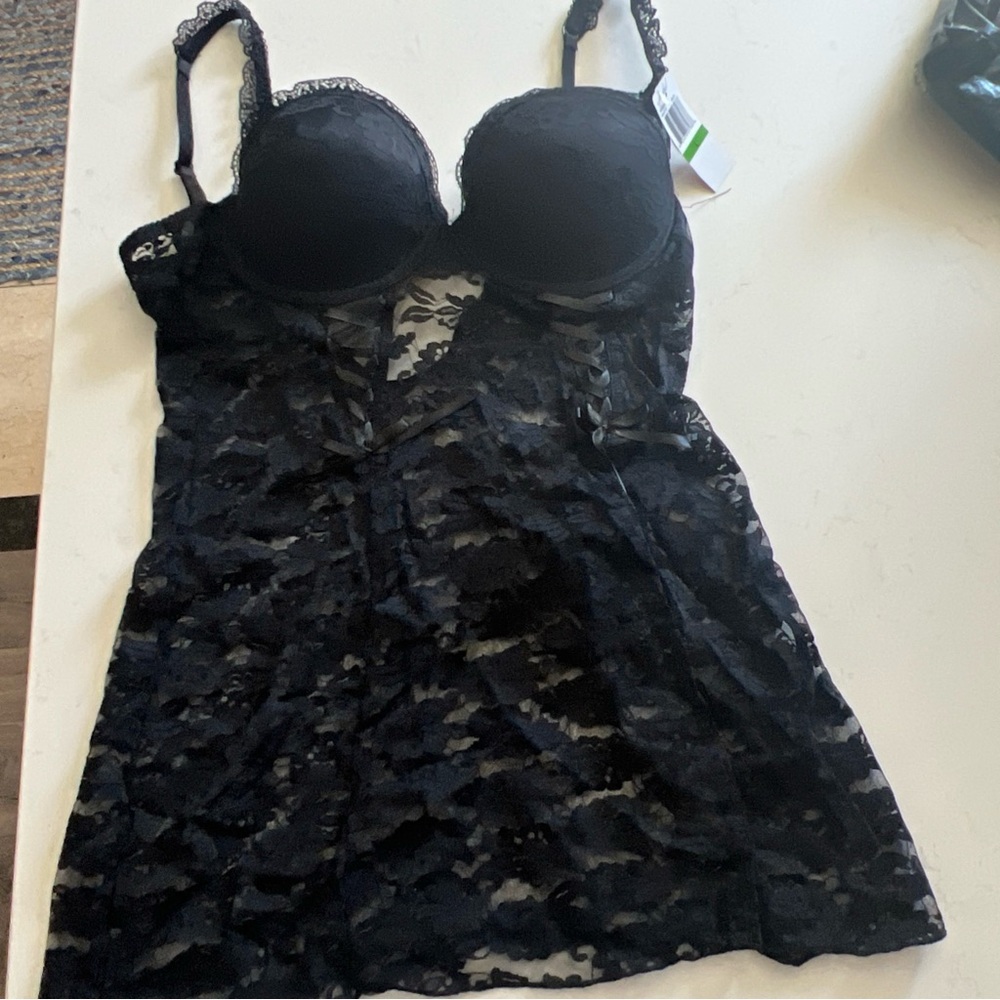 Jezebel Black Lace Chemise with Floral Elegance